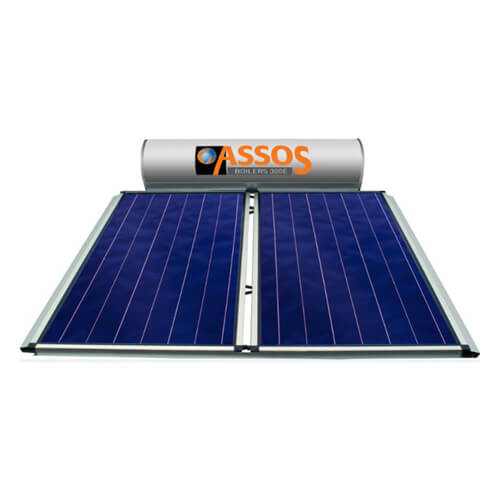 Ηλιακός Θερμοσίφωνας Assos Boilers E300 lt / 5,24 m² με 2 επιλεκτικούς κάθετους Συλλέκτες Τιτανίου Διπλής Ενέργειας με Glass Boiler