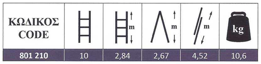 Σκάλα Αλουμινίου Πτυσσόμενη επαγγελματικής χρήσης δύο τεμαχίων ελαφρού τύπου 2x10 Profal 801210